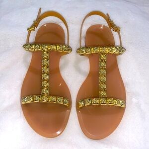 Stuart Weitzman Jelrose Studded T-Strap Jelly Sandals